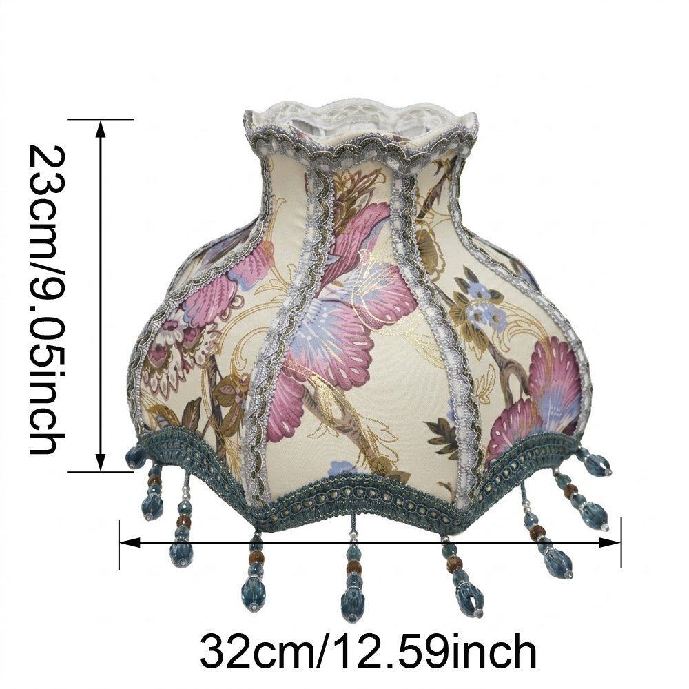Vintage French Floral Lampshade, Victorian Jacquard Fabric Table Lamp Shade Replacement with Beaded Tassels, Antique Room Decor (Lampshade Only)