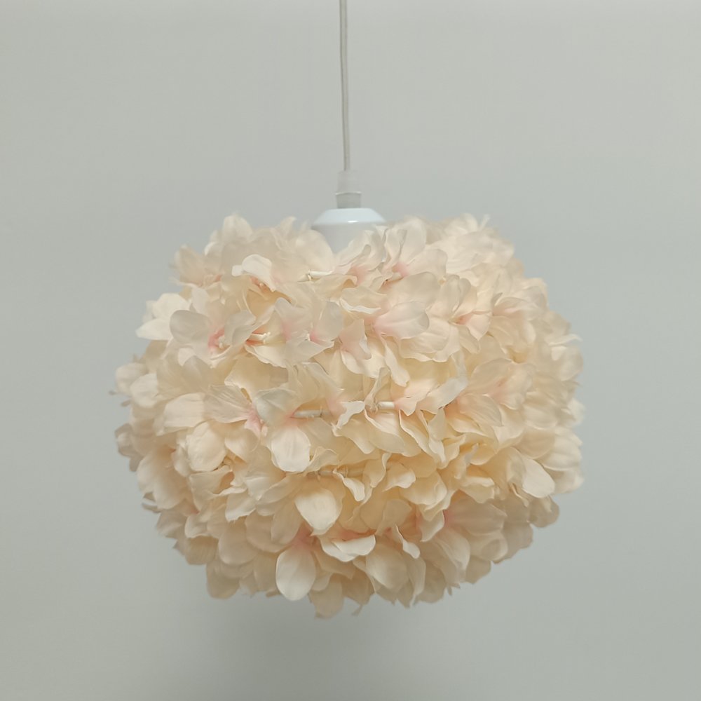 Light‑pink hydrangea spherical lampshade, artificial floral ball lampshade, flower‑shade accessories for wedding & bedroom table lamps and pendant lights
