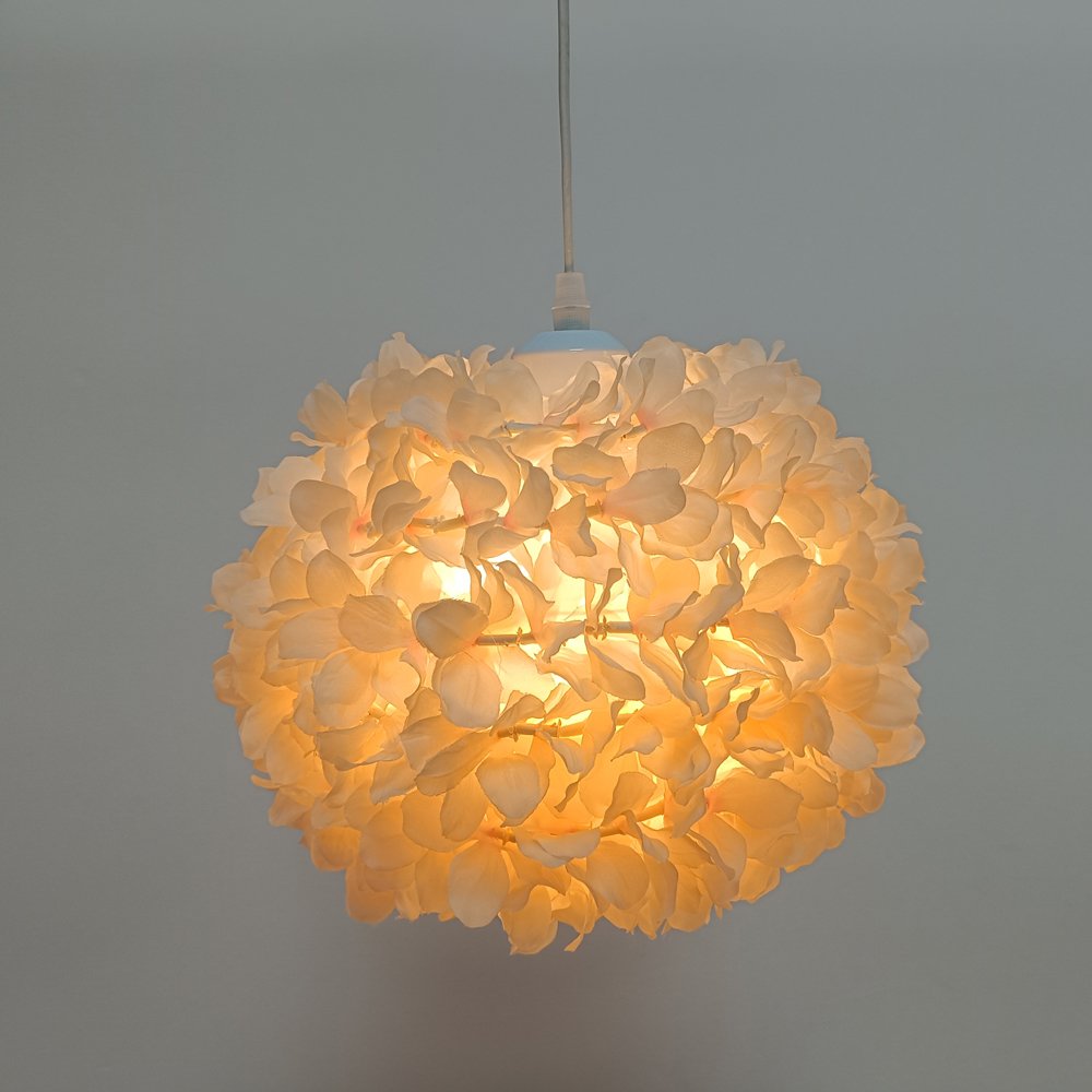 Light‑pink hydrangea spherical lampshade, artificial floral ball lampshade, flower‑shade accessories for wedding & bedroom table lamps and pendant lights