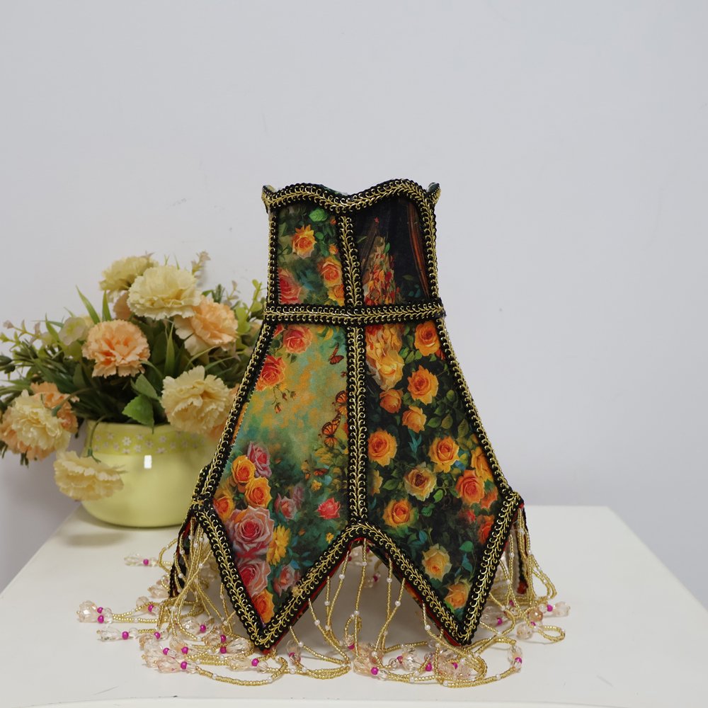Gothic Romantic Floral Lampshade for Desk Lamp, Retro Oil Painting Style Light Shade with Fringe, Antique Home Decor