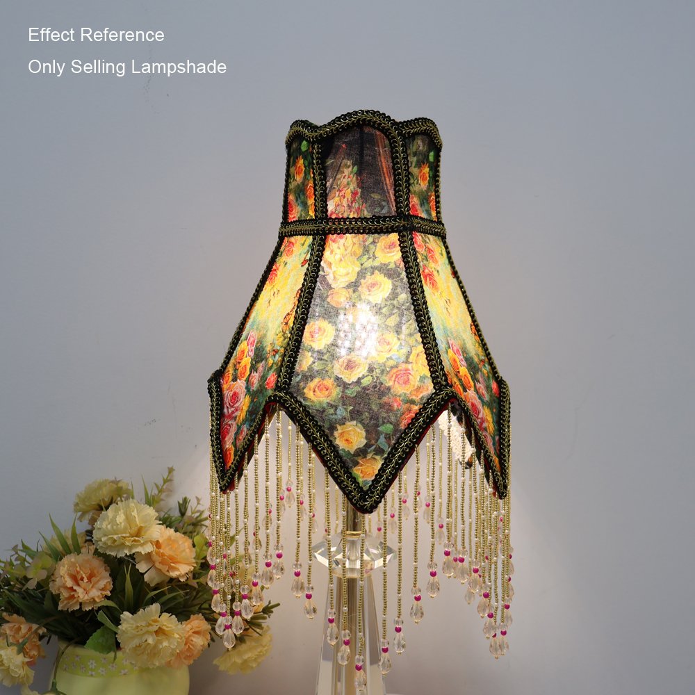 Gothic Romantic Floral Lampshade for Desk Lamp, Retro Oil Painting Style Light Shade with Fringe, Antique Home Decor