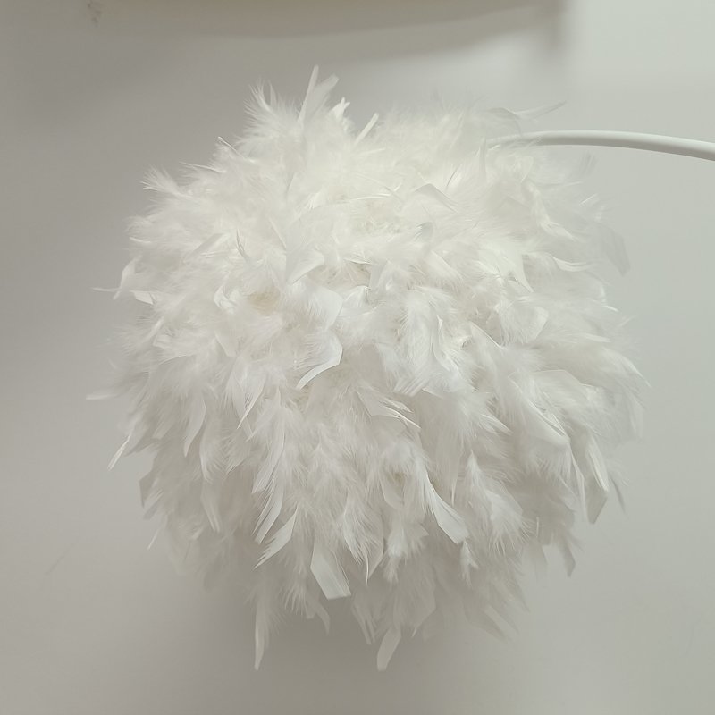 White badminton‑shaped lampshade, fluffy feather spherical chandelier shade, popular decorative lamp accessory for bedroom and dining room