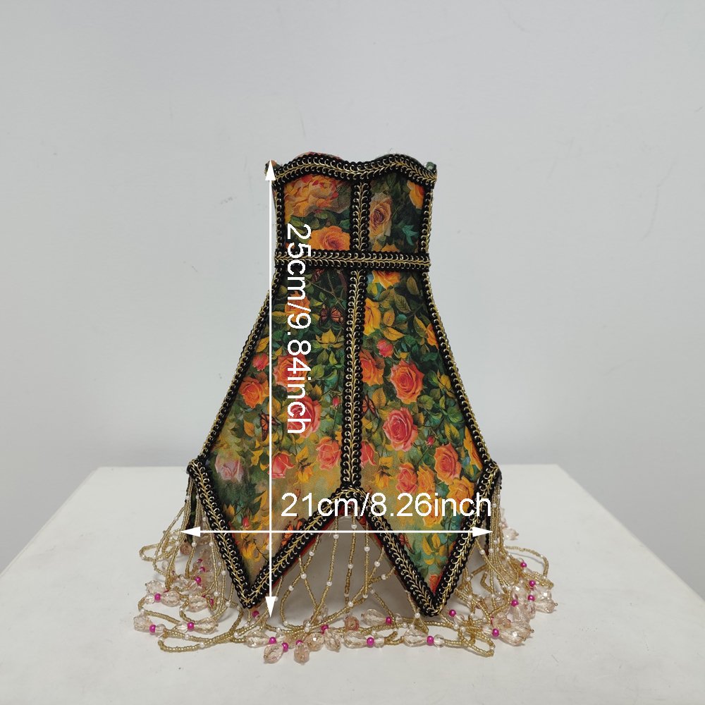 Gothic Romantic Floral Lampshade for Desk Lamp, Retro Oil Painting Style Light Shade with Fringe, Antique Home Decor