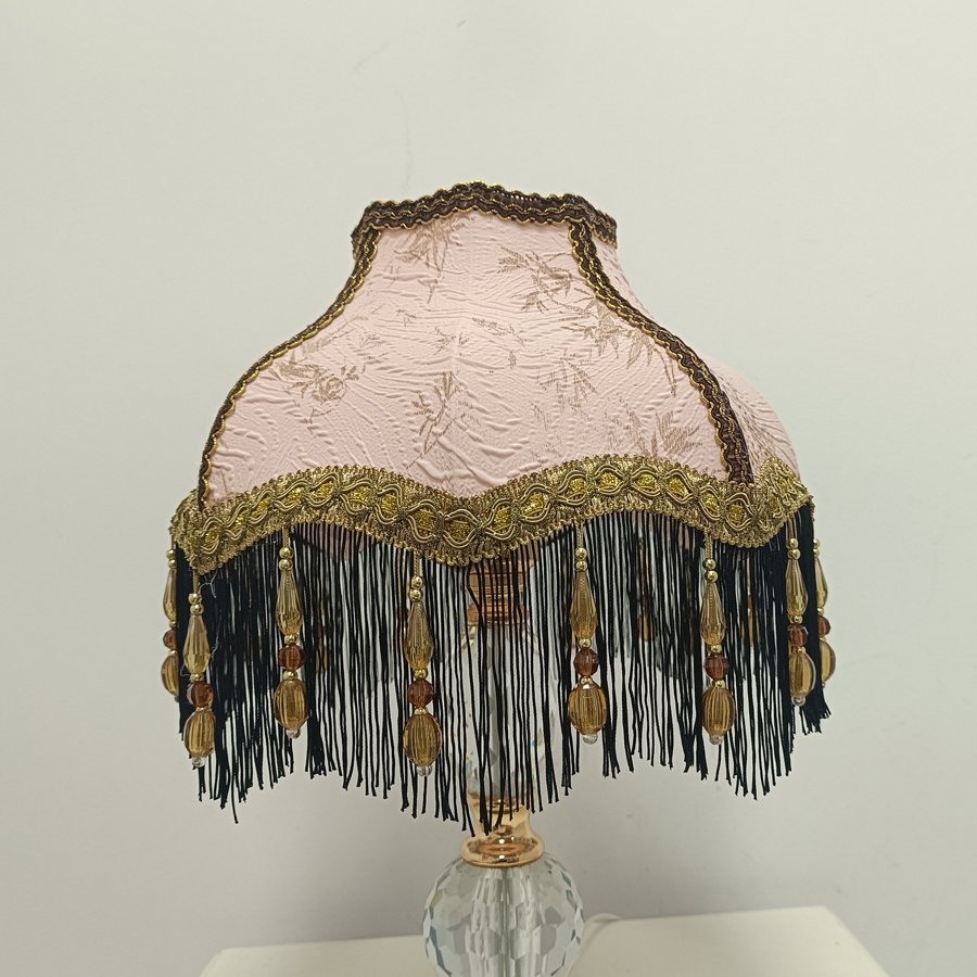 Vintage Octagonal Fabric Lampshade Pink Bamboo Jacquard Black Tassel Beaded Lamp Shade For Table Lamp Bedside Decor