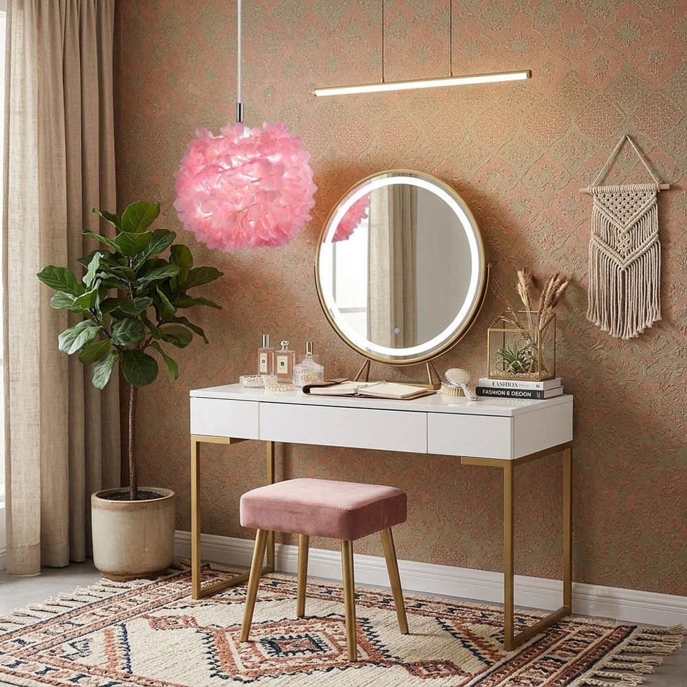 Handmade Floral Fabric Lampshade – Aesthetic Cottagecore & Coquette Table Lamp Shade Replacement. Romantic Pink/Yellow/White Floral Room Décor (Lampshade