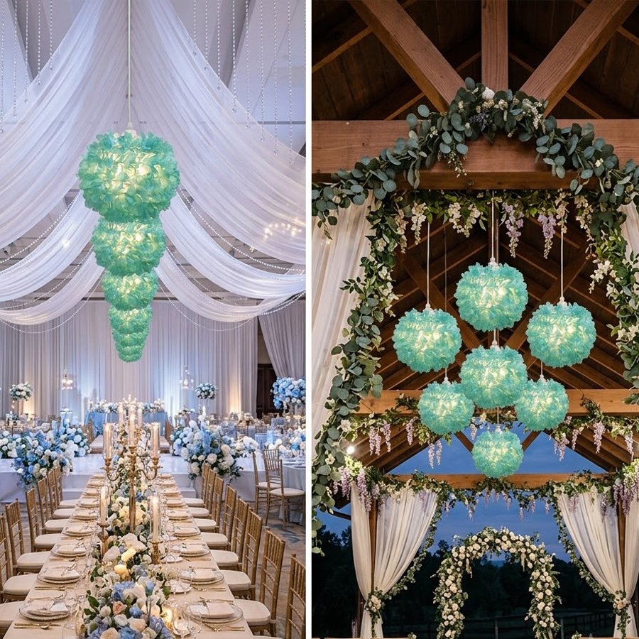 Forest‑style green hydrangea spherical lampshade, artificial flower ball lampshade, flower‑shade accessories for wedding & bedroom table lamps and chandeliers