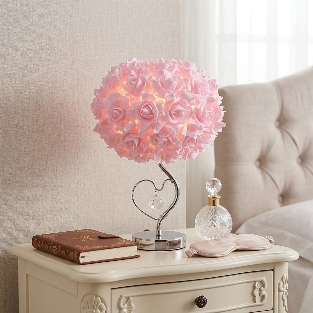French Romantic Rose Ball Table Lamp – Girlish Heart‑Loving Crystal Pendant Desktop Night Light – Cozy Bedroom Bedside Decorative Lamp