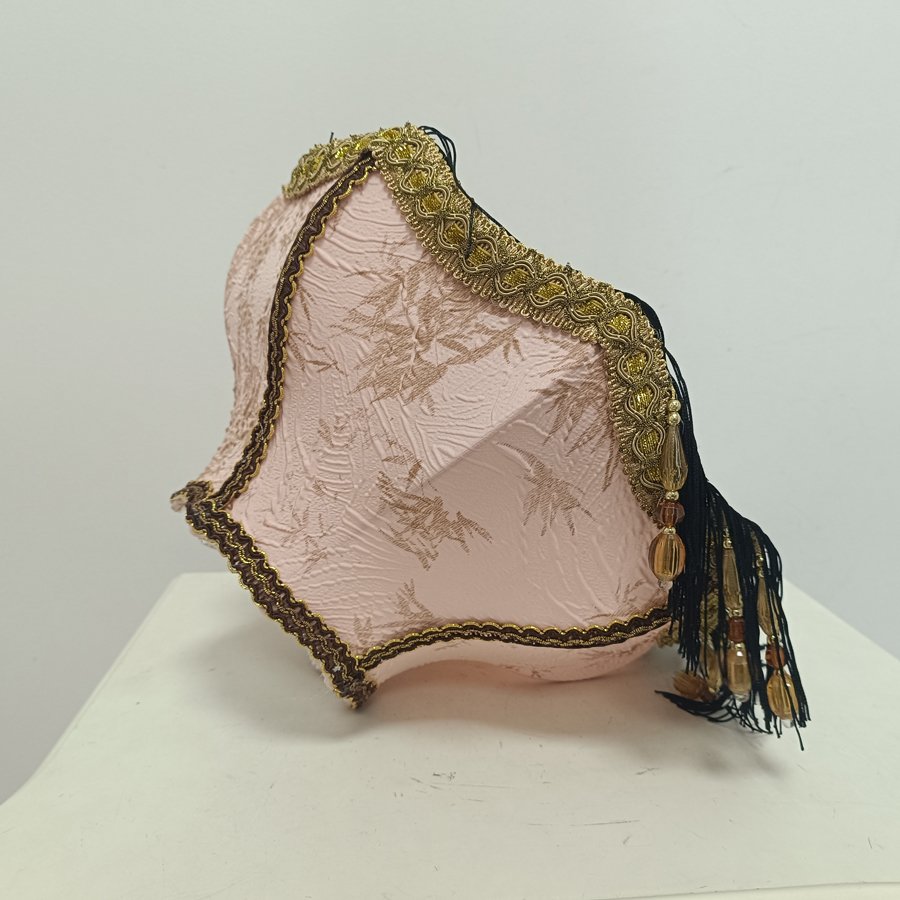 Vintage Octagonal Fabric Lampshade Pink Bamboo Jacquard Black Tassel Beaded Lamp Shade For Table Lamp Bedside Decor
