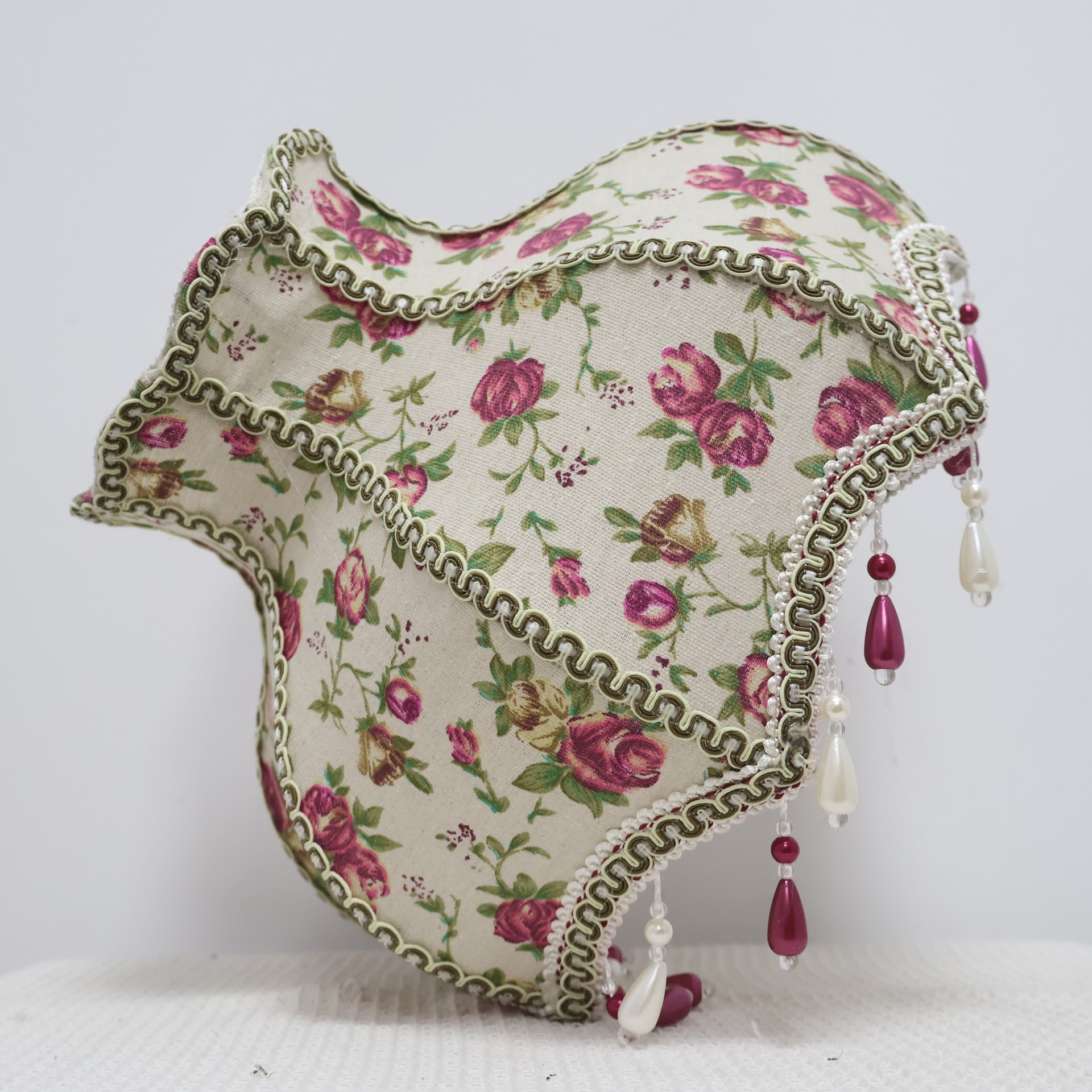 Vintage Floral Rose Linen Lampshade With Bead Tassel, French Country Cottagecore Replacement Lamp Shade For Bedside Table Lamp
