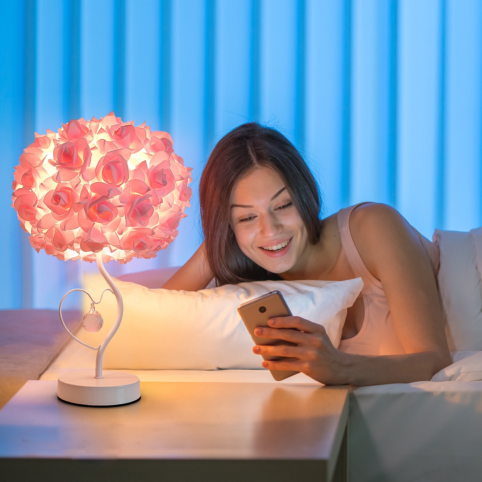 French Romantic Rose Ball Table Lamp – Girlish Heart‑Loving Crystal Pendant Desktop Night Light – Cozy Bedroom Bedside Decorative Lamp