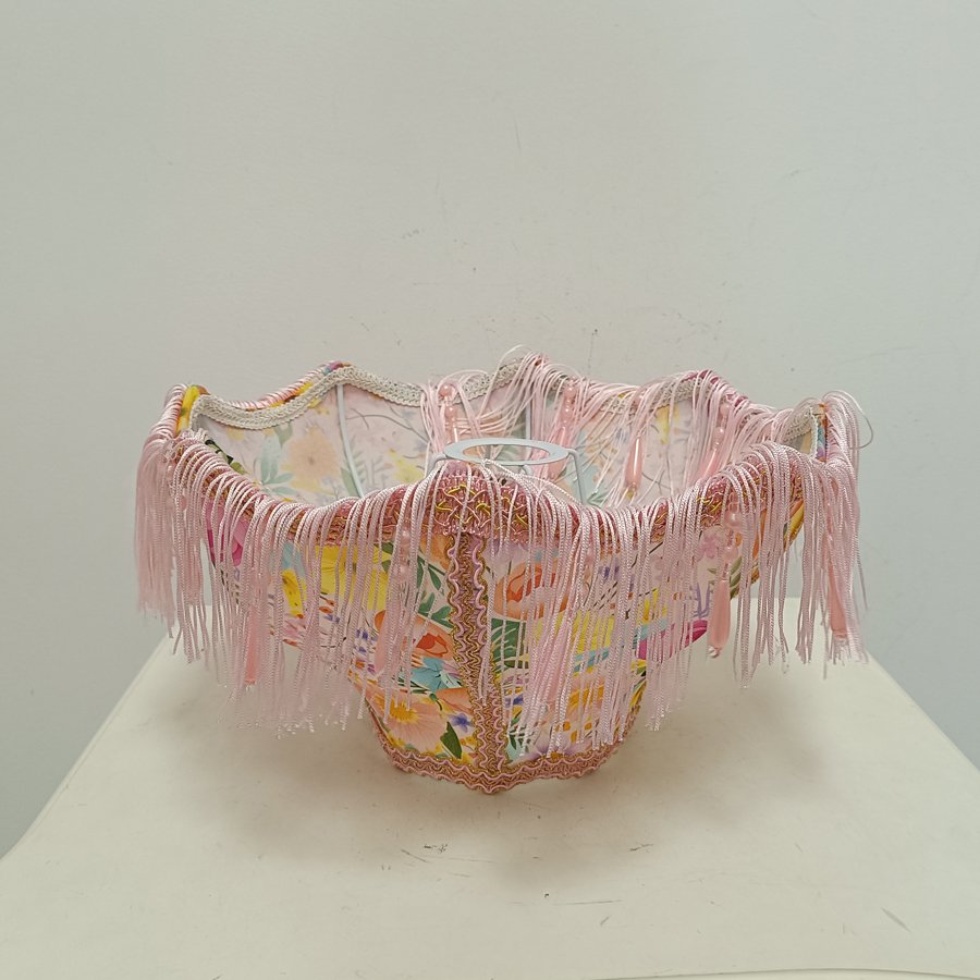 Colorful Garden Floral Print Fabric Lampshade, Pink Tassel Bead Pendant Replacement Lamp Shade for Table Floor Lamp Home Decor