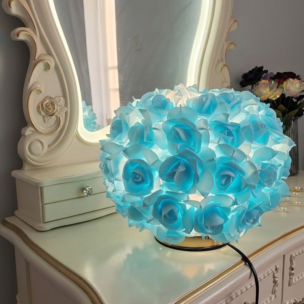 Romantic Rose Flower Lampshade, 26cmx19cm Aesthetic Floral Table Lamp Shade Replacement, Cottagecore & Coquette Room Decor (Lampshade Only)