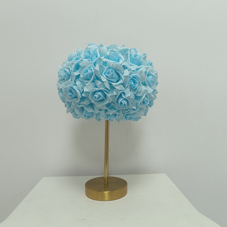 Aesthetic Rose Flower Ball Table Lamp, Romantic Floral Sphere Bedside Lamp with Gold Stand for Bedroom & Wedding Decoration