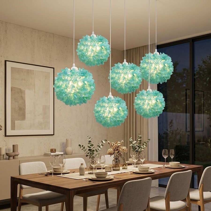 Forest‑style green hydrangea spherical lampshade, artificial flower ball lampshade, flower‑shade accessories for wedding & bedroom table lamps and chandeliers