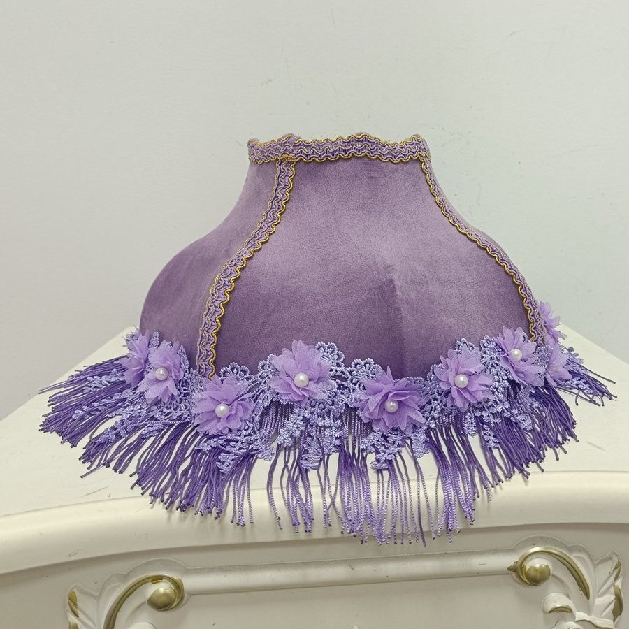 Purple Velvet Fabric Lampshade Flower Pearl Lace Purple Tassel Lamp Shade For Table Lamp Bedroom Vintage Home Decor
