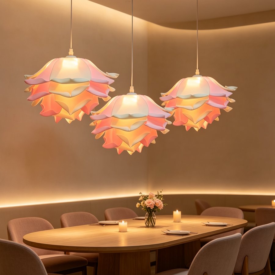 Pink‑white gradient large rose lampshade, 3D flower‑shaped lampshade, replacement shell for bedroom and wedding‑room table lamps and wall lamps, simulated large rose fabric lampshade, petal‑shaped lampshade