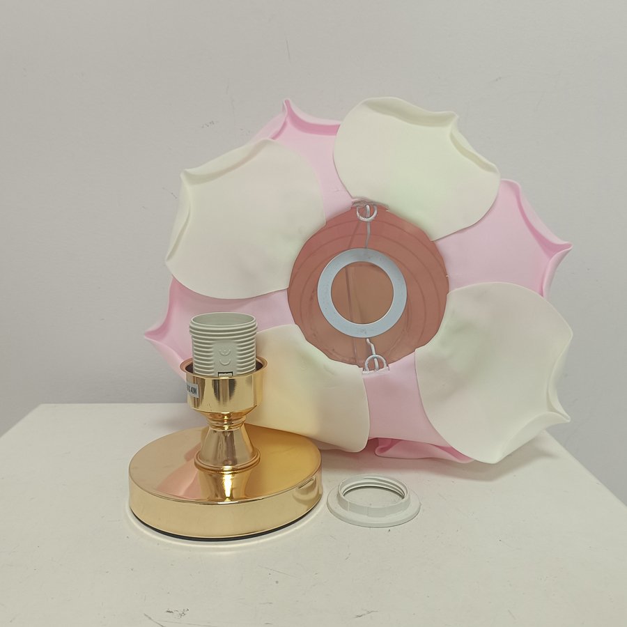 White 3D Lotus Table Lamp with Large Rose Metal Glossy Base - Zen-Inspired Floral Decor for Homestay Bedrooms, Ideal Gift