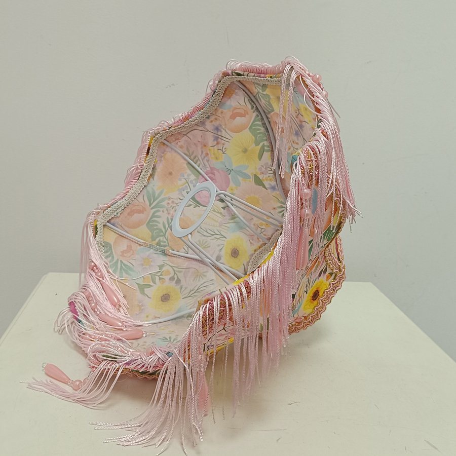 Colorful Garden Floral Print Fabric Lampshade, Pink Tassel Bead Pendant Replacement Lamp Shade for Table Floor Lamp Home Decor