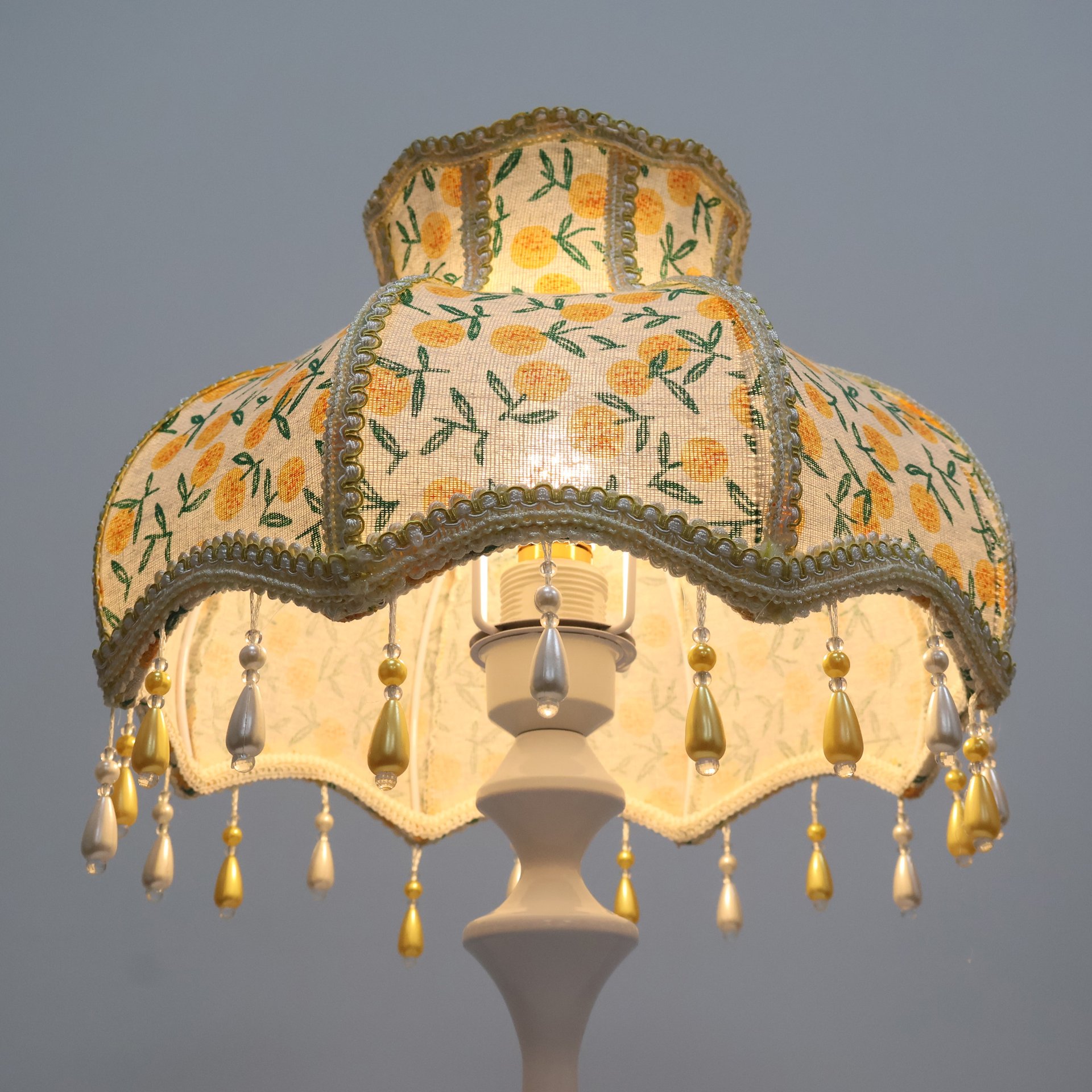 Vintage Orange Fruit Floral Pearl Gold Pearl Luo Su Shade - French Country-style Replacement Table Lamp Shade