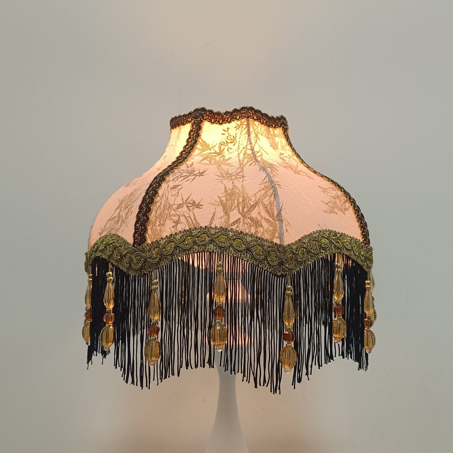 Vintage Octagonal Fabric Lampshade Pink Bamboo Jacquard Black Tassel Beaded Lamp Shade For Table Lamp Bedside Decor