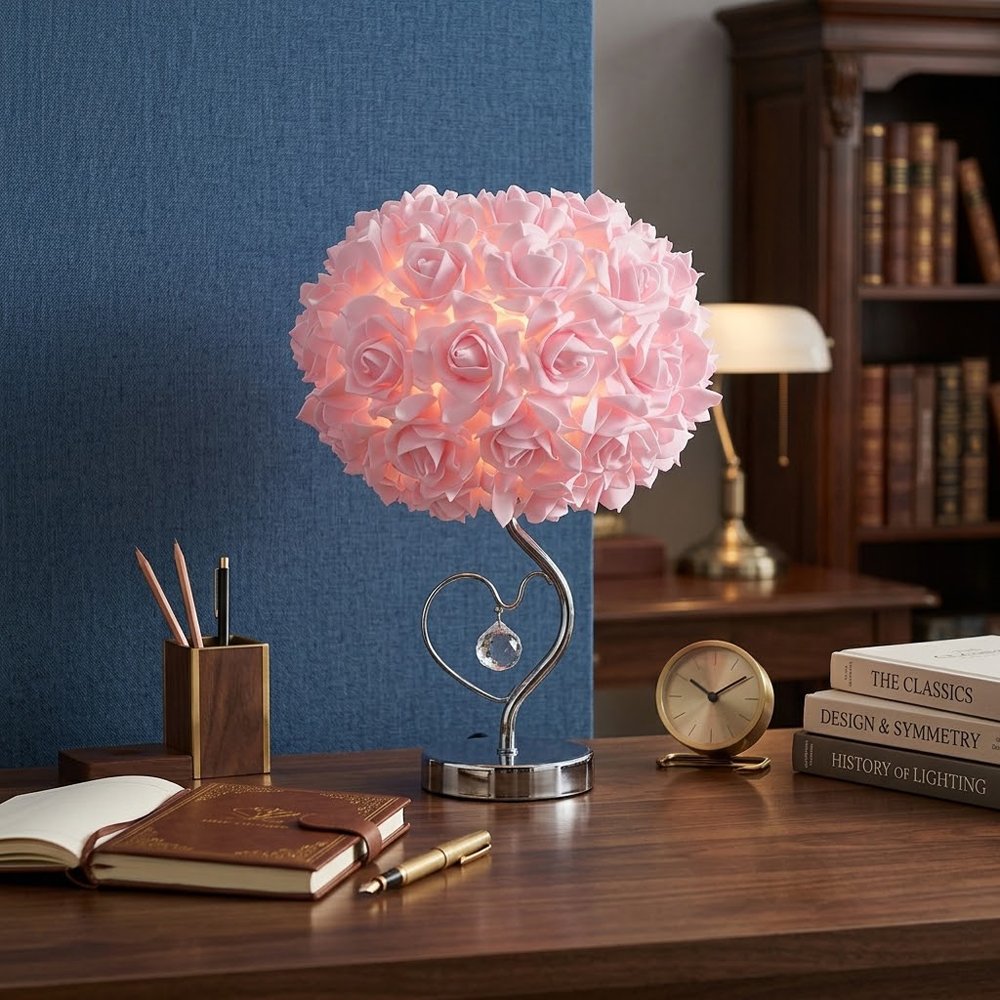 French Romantic Rose Ball Table Lamp – Girlish Heart‑Loving Crystal Pendant Desktop Night Light – Cozy Bedroom Bedside Decorative Lamp