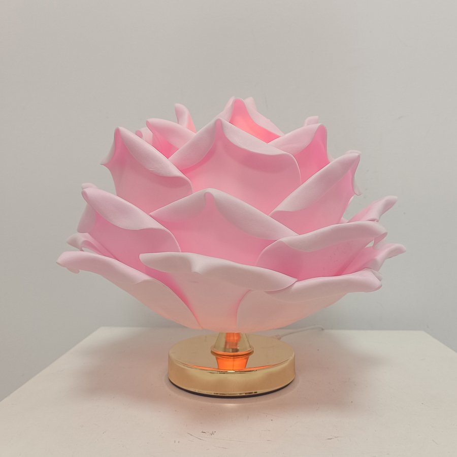 White 3D Lotus Table Lamp with Large Rose Metal Glossy Base - Zen-Inspired Floral Decor for Homestay Bedrooms, Ideal Gift