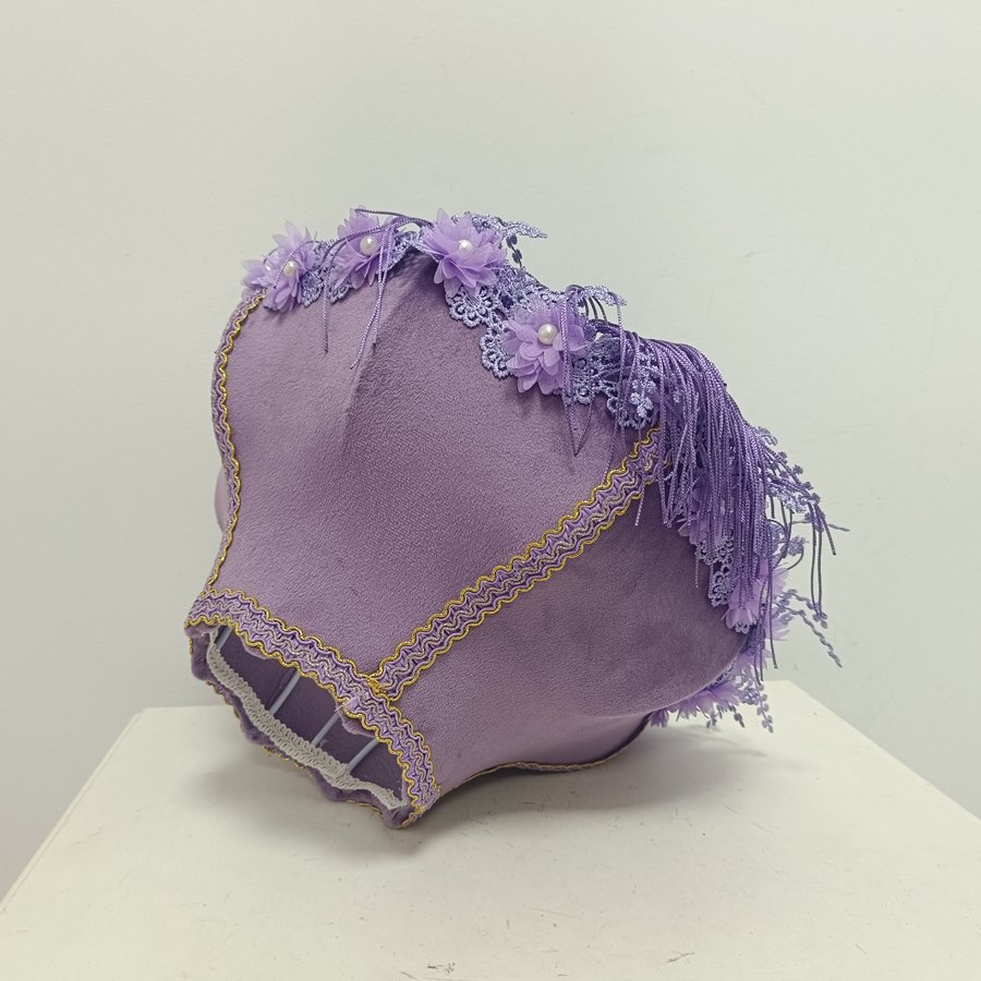 Purple Velvet Fabric Lampshade Flower Pearl Lace Purple Tassel Lamp Shade For Table Lamp Bedroom Vintage Home Decor