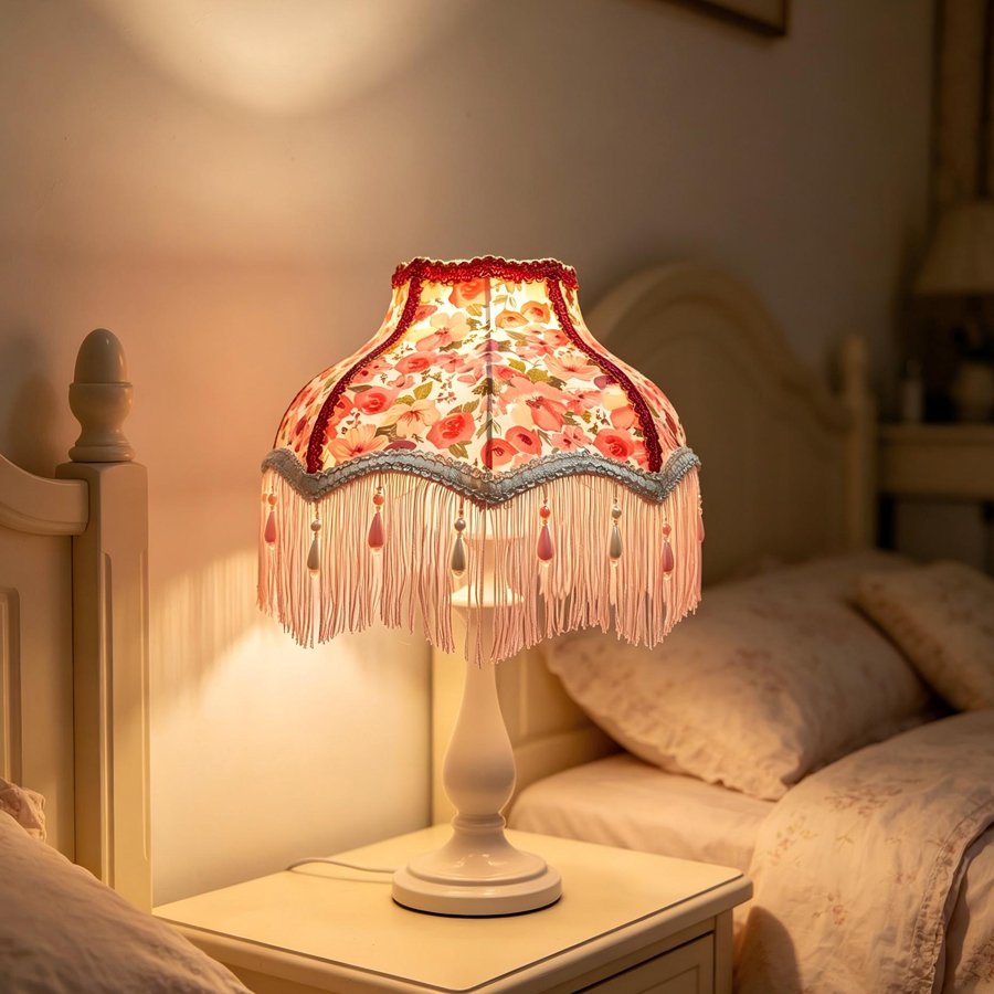 Flower‑Princess Pearl Tassel Lampshade, Girlish‑Style Wedding Room Fabric Table Lamp Shade, Decorative Replacement Shell for Atmosphere‑Creating Bedroom Table Lamp