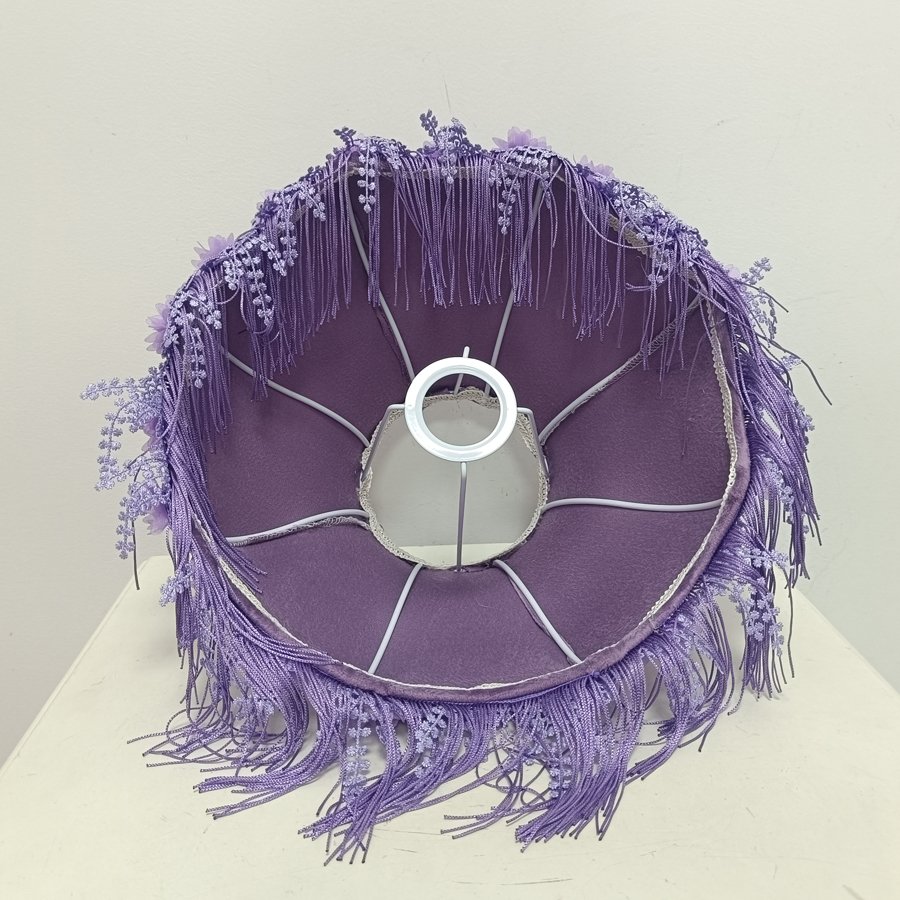 Purple Velvet Fabric Lampshade Flower Pearl Lace Purple Tassel Lamp Shade For Table Lamp Bedroom Vintage Home Decor