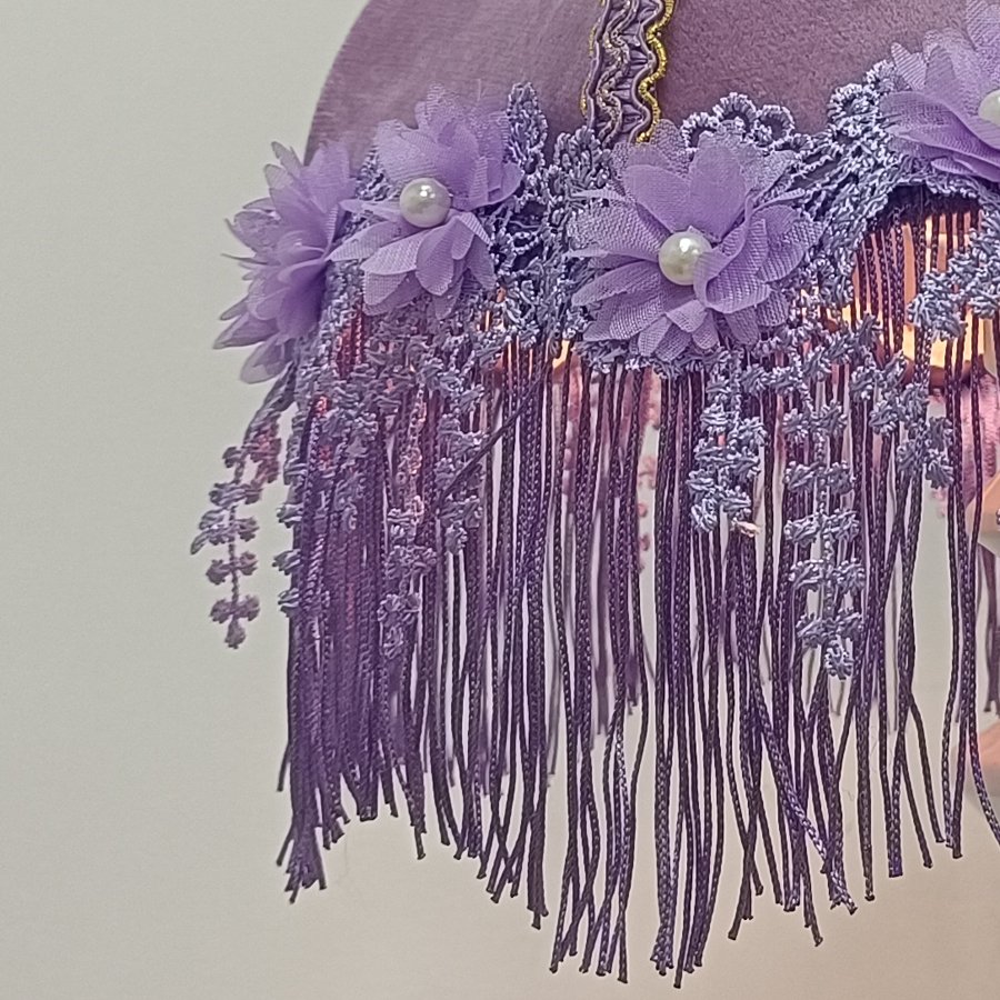 Purple Velvet Fabric Lampshade Flower Pearl Lace Purple Tassel Lamp Shade For Table Lamp Bedroom Vintage Home Decor