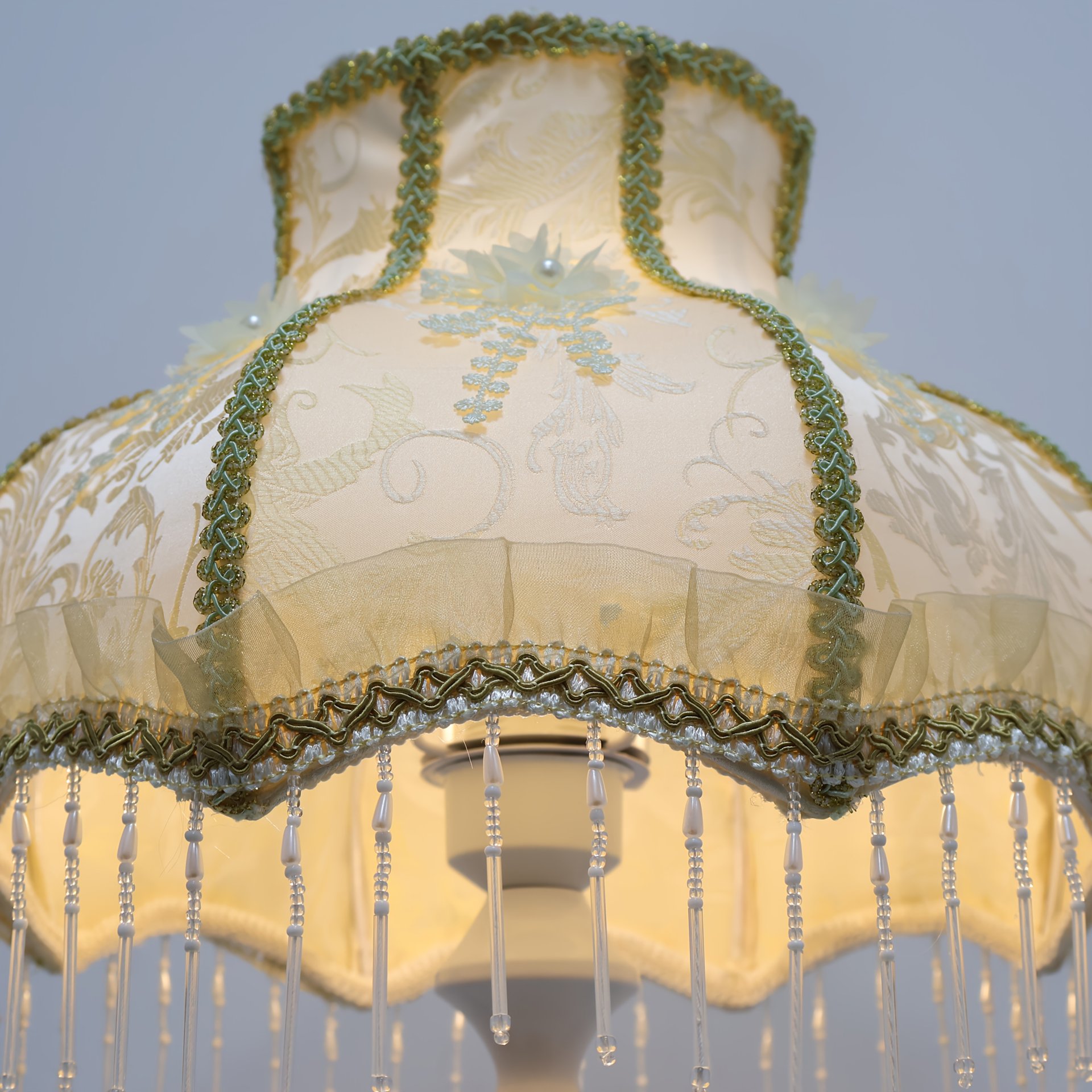 Vintage-style lace silk embroidered pearl linen shades